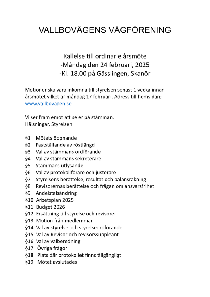 Kallelse till årsstämma 24/2 2025 kl 18.00